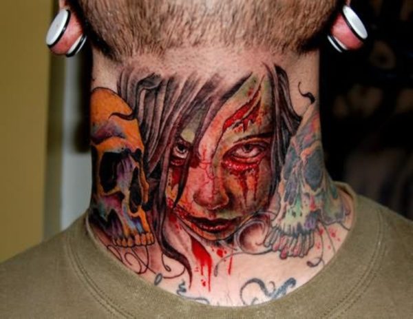 Lady Gangster Tattoo On Neck