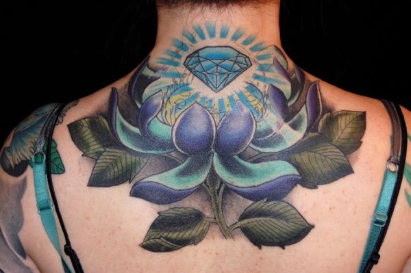 Large Back Neck Lotus Tattoo