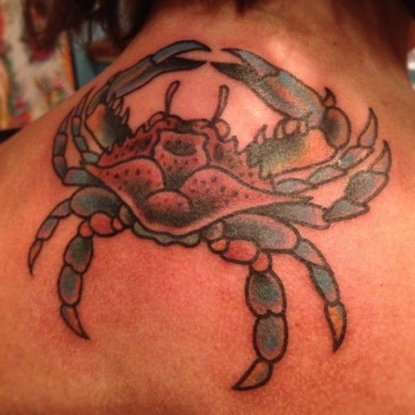 Large Crab Tattoo On Neck Back
