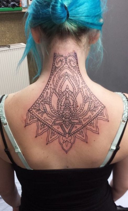 Large Lotus Neck Tattoo