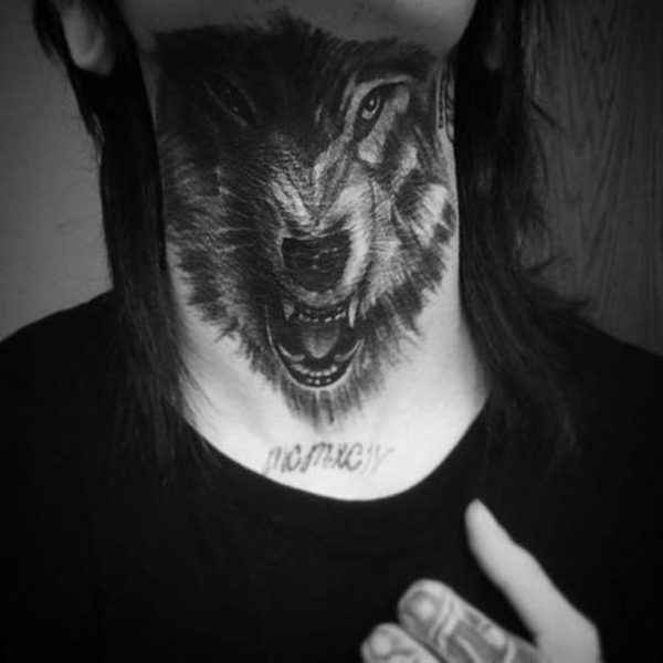 Large Wolf Tattoo On Neck