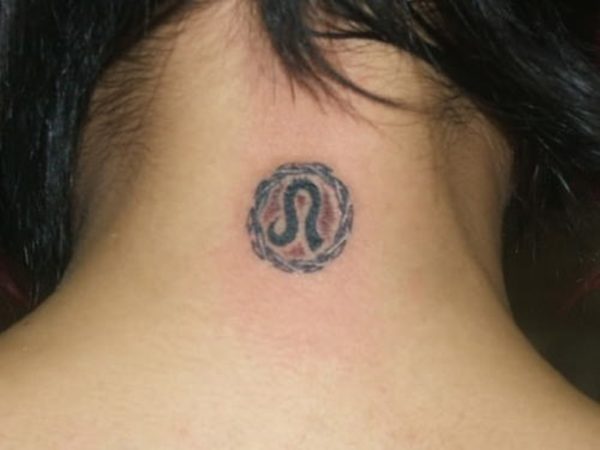 Leo Symbol Tattoo On Neck