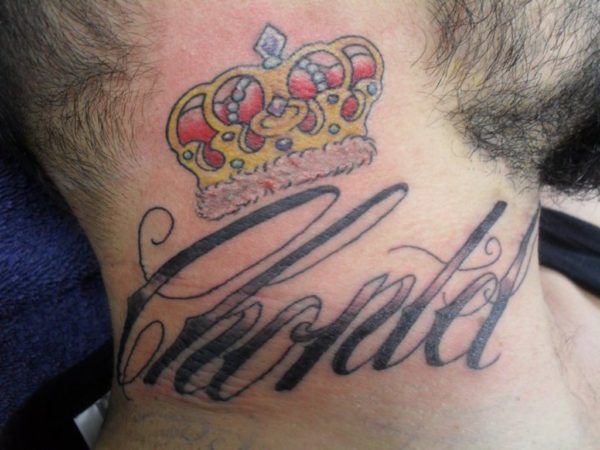Lettering Crown Neck Tattoo