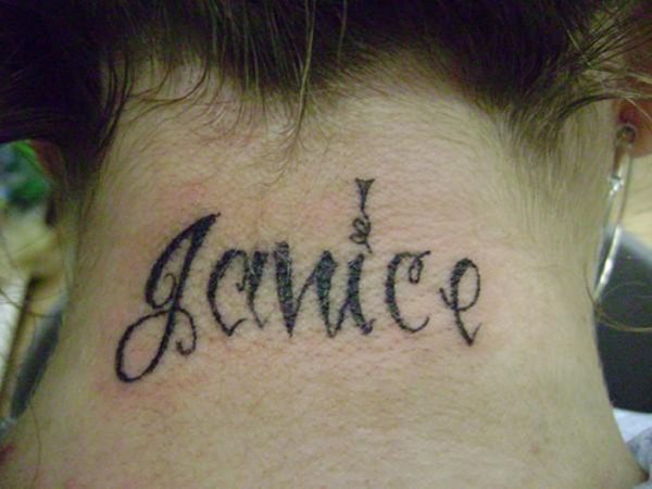 Lettering Name Tattoo On Neck