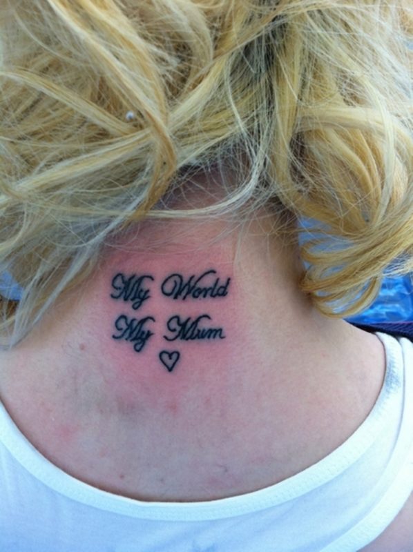 Lettering Tattoo For Mom On Neck