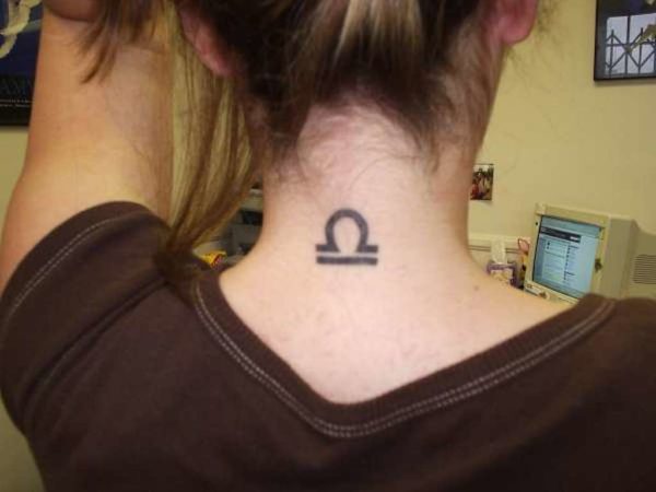 Libra Symbol Tattoo On Back Neck