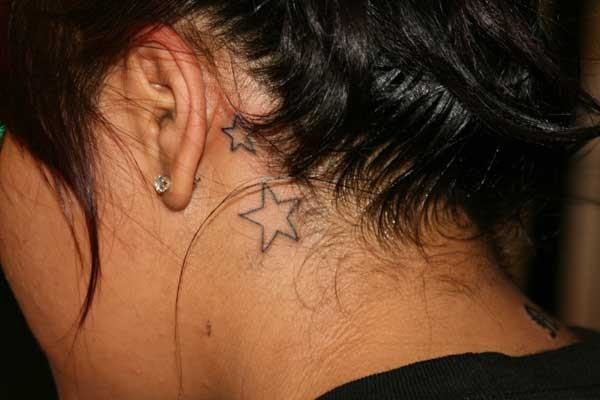 Little Stars Neck Tattoo Behind Ear