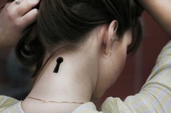 Lock Key Tattoo On Neck