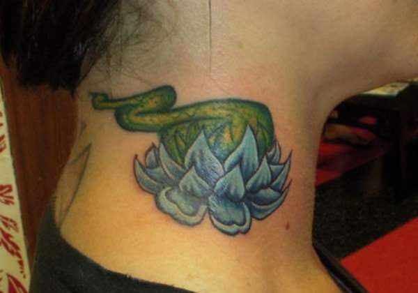Lotus And Snake Neck Tattoo