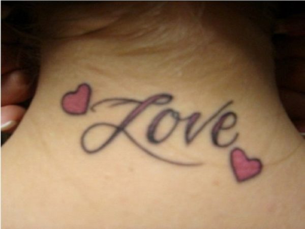 Love Word Tattoo On Neck