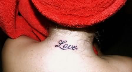 Love Word Tattoo On Neck