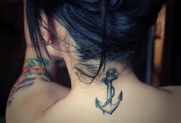 Lovely Anchor Tattoo On Neck