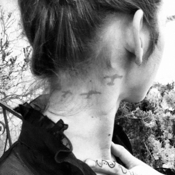 Lovely Grey Birds Tattoo On Neck