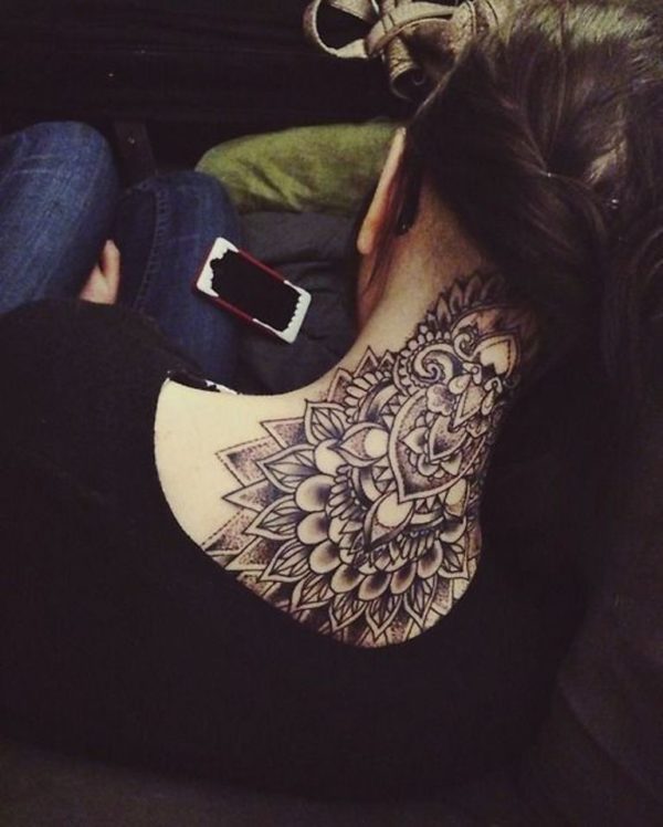 Lovely Mandala Back Neck Tattoo