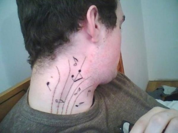 Lovely Music Tattoo Design On Neck