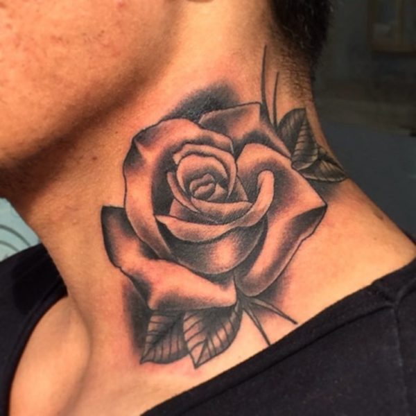 Lovely Rose Tattoo On Neck