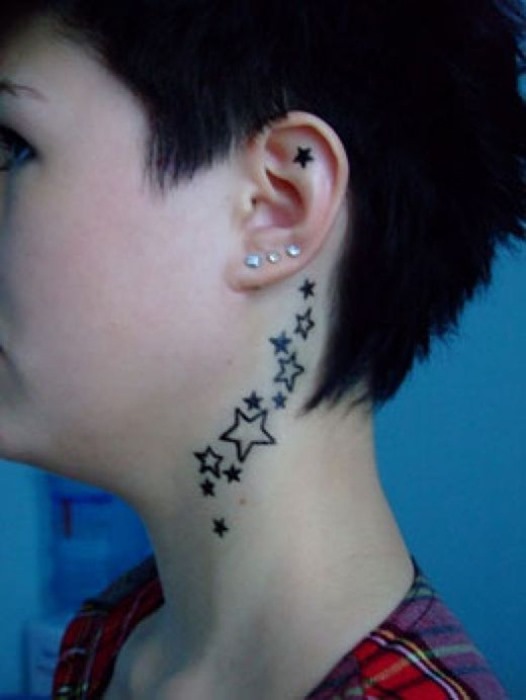 Lovely Stars Tattoo On Neck