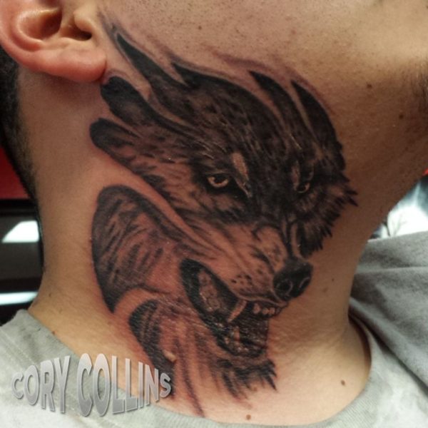 Lovely Wolf Tattoo On Neck