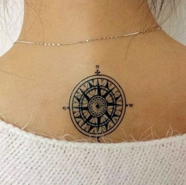 Mandala Compass Neck Tattoo
