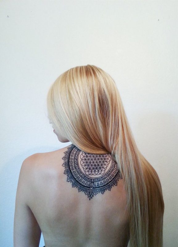 Mandala Lace Tattoo On Neck Back