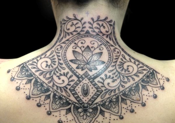 Mandala Lace Tattoo On Neck Back