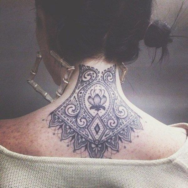 Mandala Lotus Tattoo On Back Neck