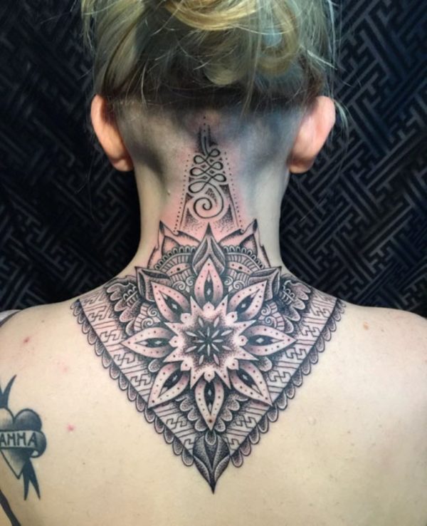 Mandala Tattoo Design On Neck Back