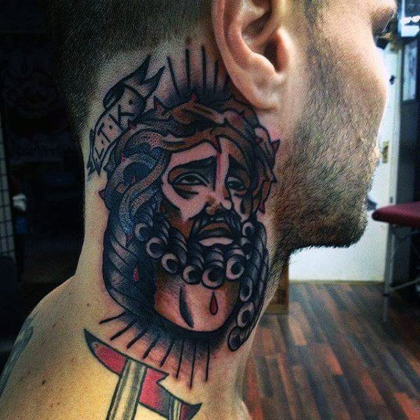 Marvelous Jesus Tattoo On Neck