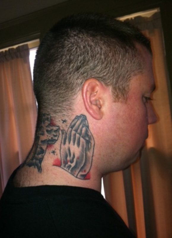 Marvelous Praying Hands Neck Tattoo