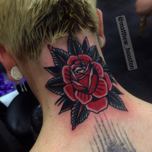 Marvelous Rose Tattoo On Neck