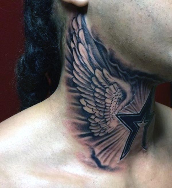 Men With Wings Tattoo On Back Neck 