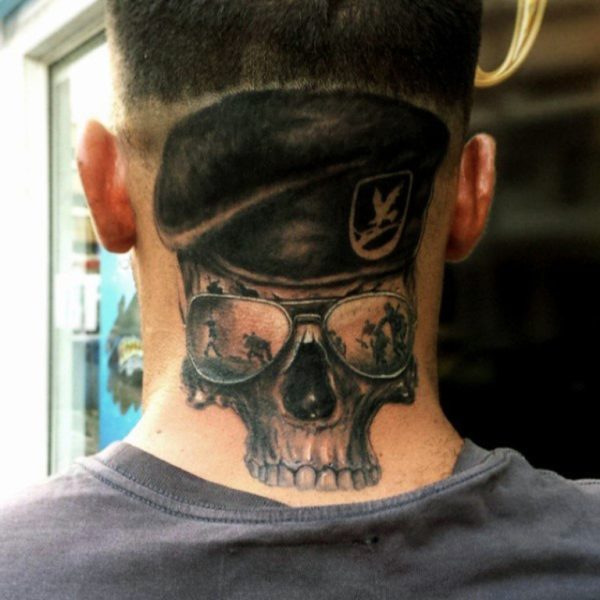 Military Skull Tattoo On Neck