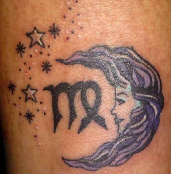 Moon And Virgo Tattoo On Back