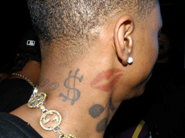 Music And Dollar Tattoo On Neck