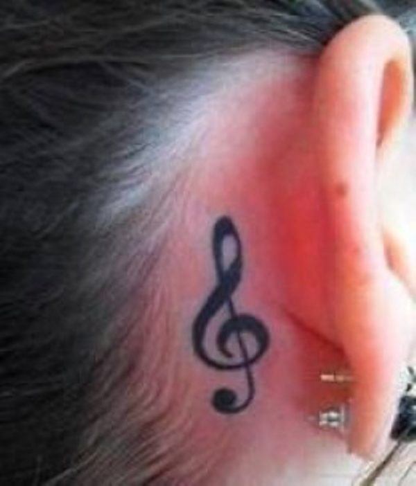 Music Note Tattoo Below Ear