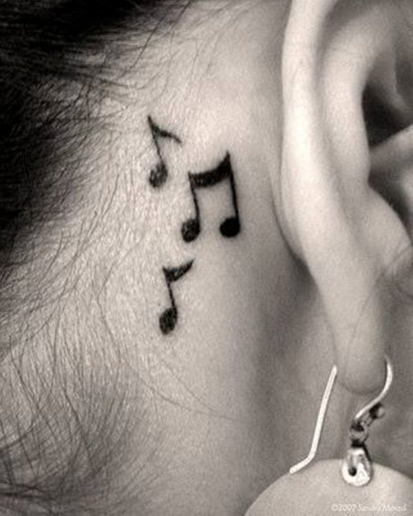 Music Note Tattoo On Neck Behind Ear