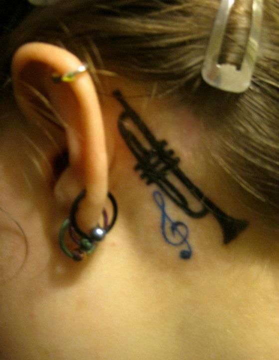 Musical Instrument Neck Tattoo Behind Ear