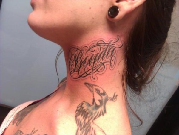 Name Tattoo On Left Side Neck