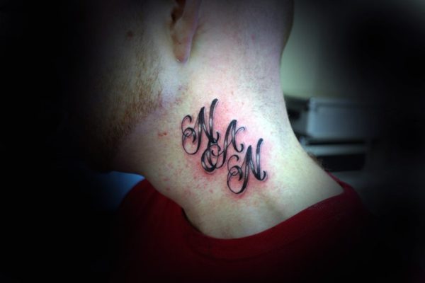 Nan Lettering Neck Tattoo