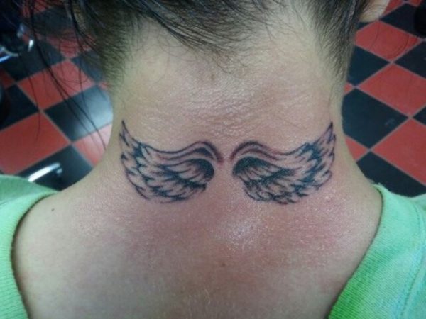 Neck Angle Wings Tattoo