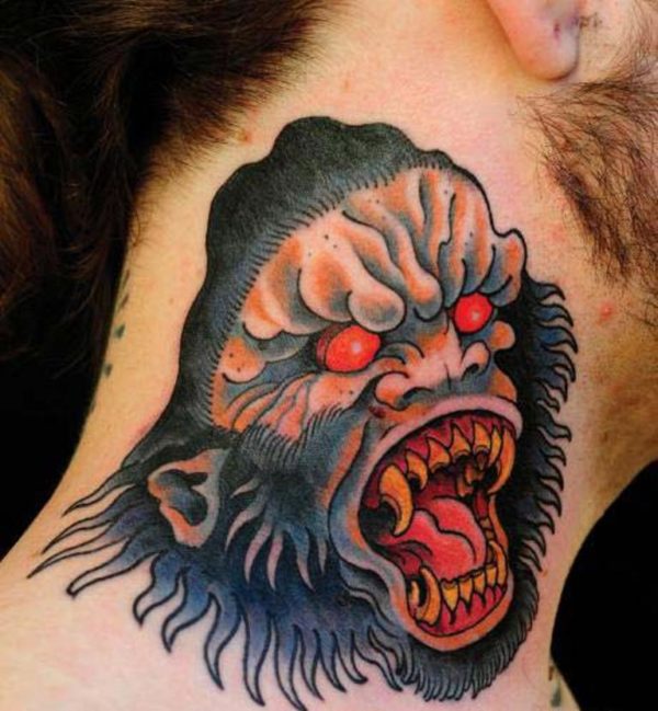 Nice Angry Monkey Neck Tattoo Design