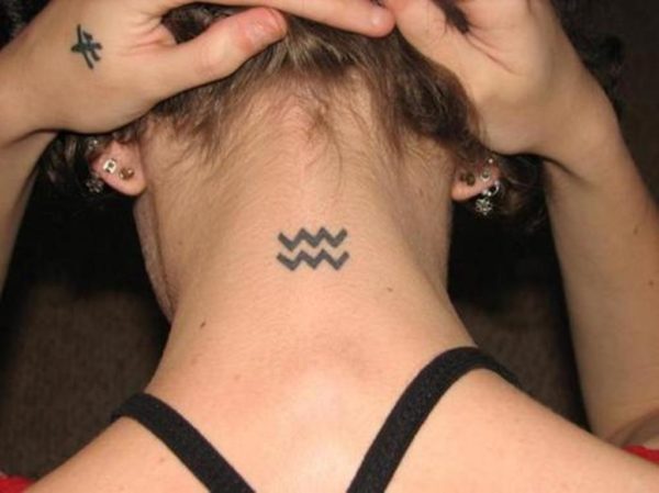 Nice Aquarius Tattoo On Back Neck