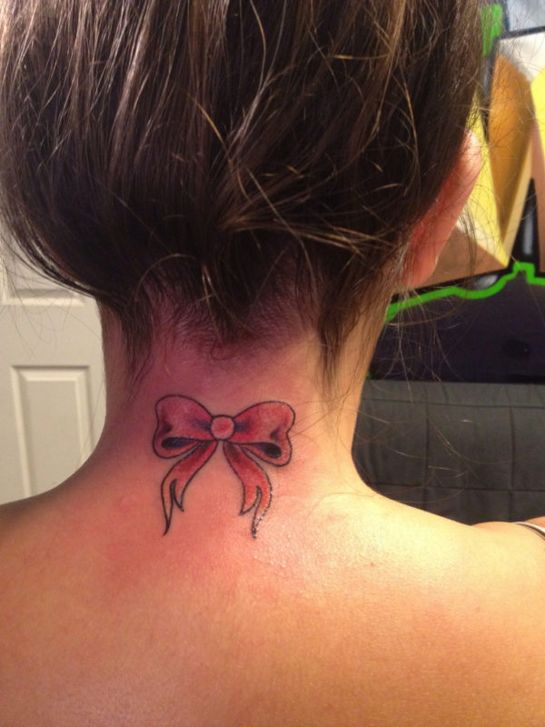 Nice Bow Tattoo On Neck