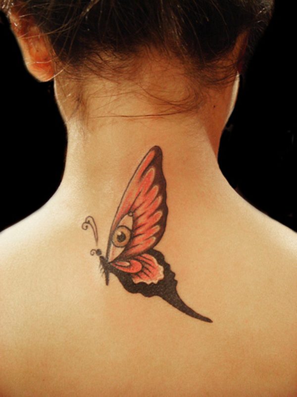 Nice Butterfly Tattoo Design On Neck Back