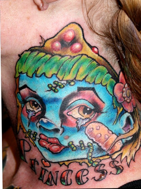 Nice Colored Joker Tattoo On Neck