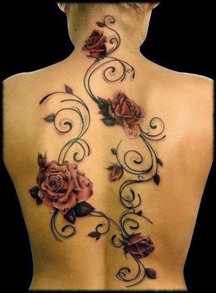 Nice Designer Rose Tattoo On Neck