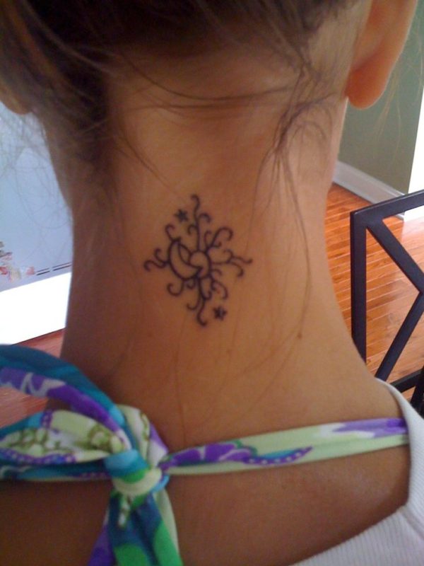 Nice Designer Star Tattoo On Neck