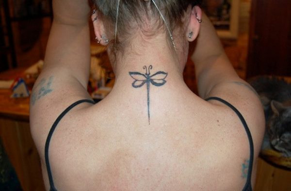 Nice Dragonfly Tattoo On Neck