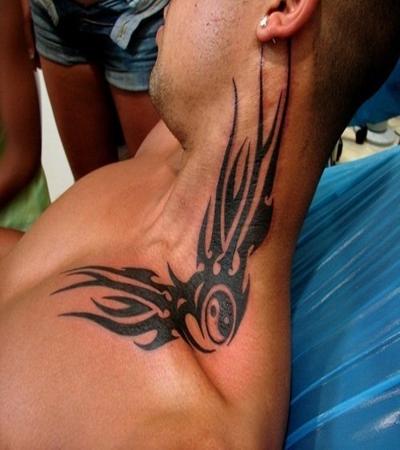 Nice Japanese Tribal Neck Tattoo