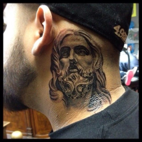 Nice Jesus Neck Tattoo